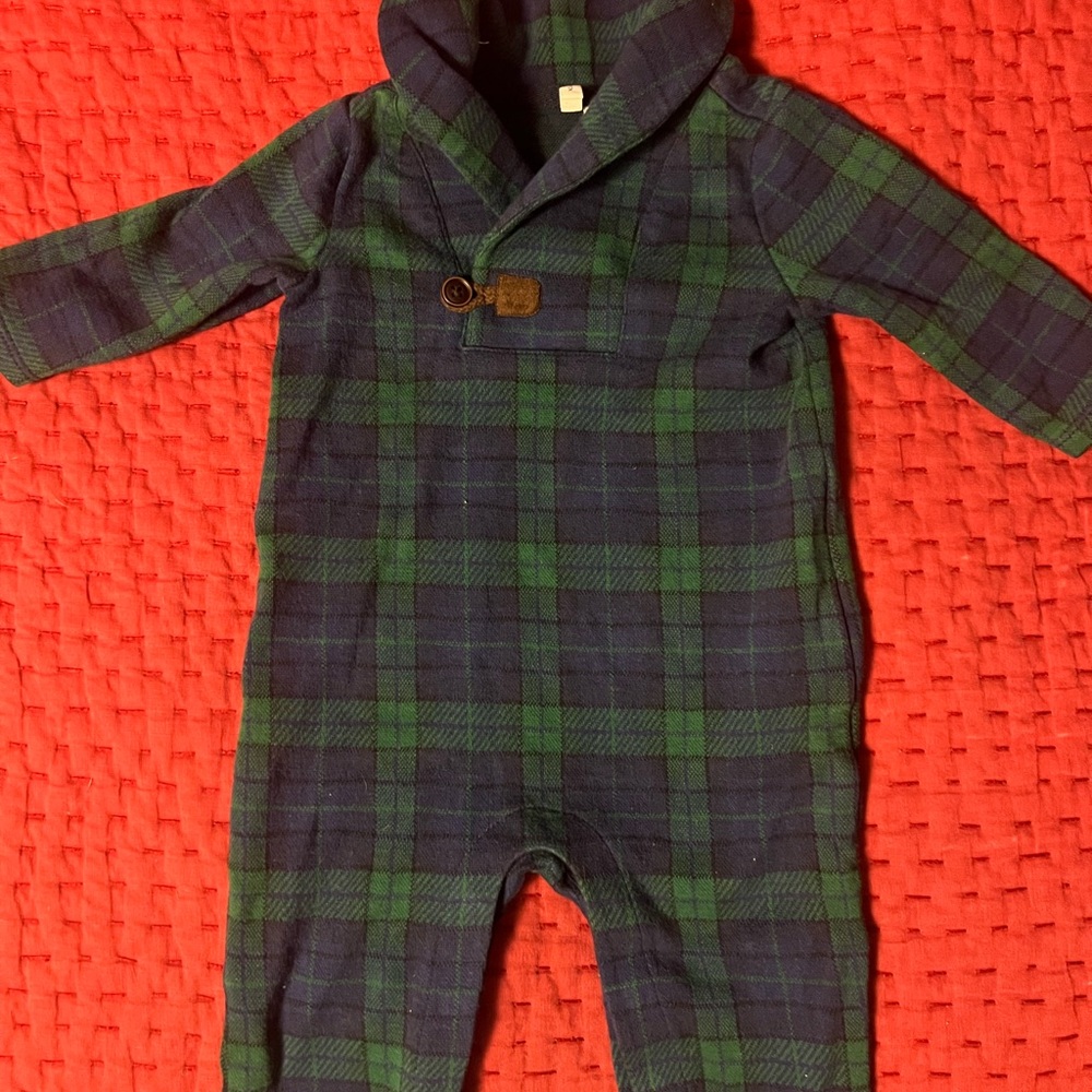 Janie and Jack Green and Blue Plaid Jumpsuit